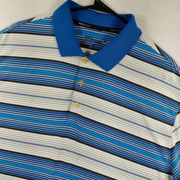 Nike Other - Nike‎ Golf Tour Performance Dri-Fit Mens Large Blue Striped Short Sleeve Polo